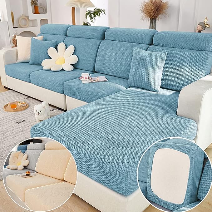 Couch Cushion Covers for Sofa Couch Covers Wear-Resistant Universal Sofa Cover Washable Stretch for Sectional Slipcovers (Texture-Sea Blue,Back Cover M)