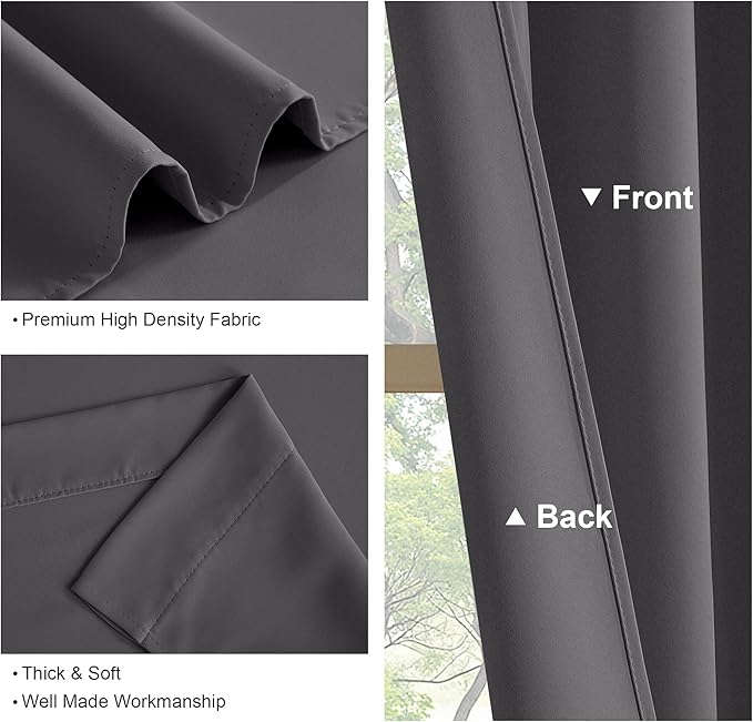 PONY DANCE Window Treatments Curtains - Gray Blackout Drapes Home Decor Light Blocking Thermal Insulated Back Tab/Rod Pocket Curtain Panels for Living Room, W 42 by L 63 Inches, Grey, 1 Pair