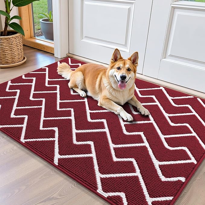 OLANLY Front Door Mat, Non-Slip Rubber Backing, Dirt Resistant and Absorbent, Washable, Easy to Clean Low-Profile Indoor Doormat for Back Door, Entryway, Inside Entrance, 40x32, Burgundy