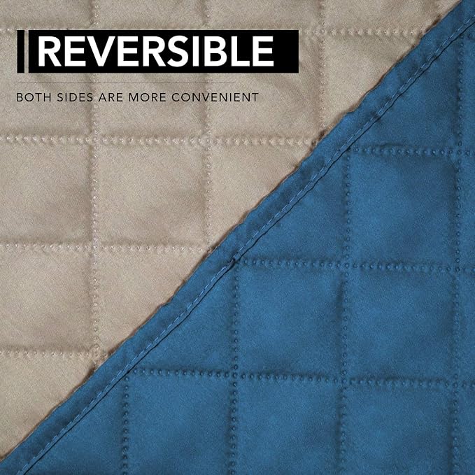 Easy-Going Oversized Recliner Cover Reversible Couch Cover Sofa Cover for Living Room Water Resistant Furniture Protector with Elastic Straps for Pets Dog(Oversized Recliner, Peacock Blue/Beige)