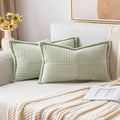 MIULEE Spring Decorative Lumbar Throw Pillow Covers for Couch Bed Livingroom 12x20 Inch Set of 2 Light Green Boho Accent Throw Pllows Broadside Striped Patchwork Soft Corduroy Summer Pillowcases