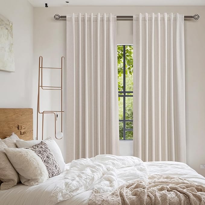 Guken 100% Blackout Curtains 90 Inch Length 2 Panels Set for Living Room Bedroom Back Tab Thermal Insulated Black Out Linen Drapes Room Darkening Window Curtains 90 Inches Long, Sand Beige