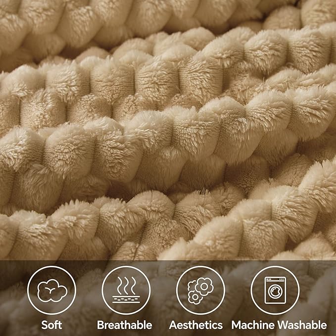 BEDELITE Fleece Blanket Twin for Bed Couch, 3D Jacquard Decorative Camel Throw Blanket, Soft and Cozy Warm Plush Fuzzy Blanket All Seasons Suitable, 60x80Inches