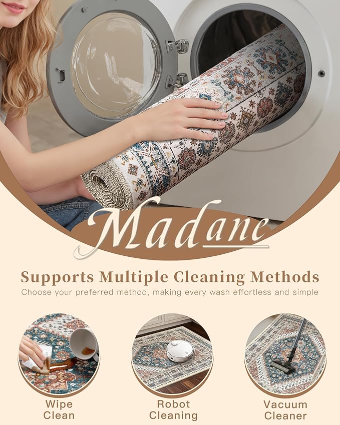 Madane Runner Rug 2'6''x8' Kitchen Runner, Hallway Runner Printed Vintage Washable Rugs Soft Non-Slip Low Pile 2.5x8 ft Runners for Hallways Laundry Room Rug Distressed Rug, Navy Blue