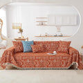 HANDONTIME Boho Aztec Sofa Slipcover for Sofa/Couch Farmhouse Geometric Couch Protector for Dogs with Tassel Brick Orange Couch Covers Sofa Cover for Dogs Cats Kids Bohemian Sofa Décor, 71" X150"