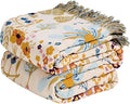 MSGKV Boho Throw Blanket for Bed 100% Cotton Floral Twin Size Couch Blanket 60"x80" Muslin Spring Breathable Lightweight Farmhouse Blankets All Seasons