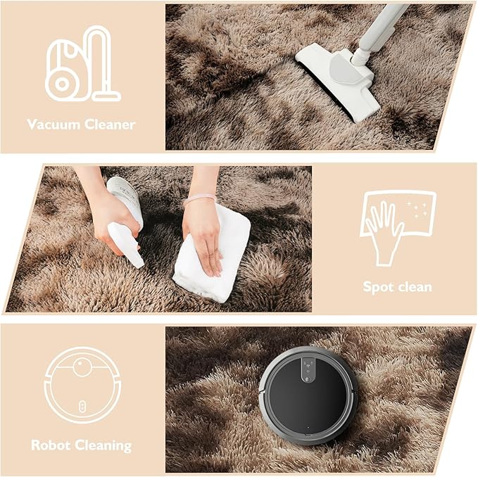 Shag Area Rug for Bedroom 5x8,Fluffy Area Rugs for Living Room,Soft Fuzzy Rug Non-Shedding Indoor Plush Carpet for Kids Bedroom Nursery Dorm Home Decor,Tie-Dyed Coffee
