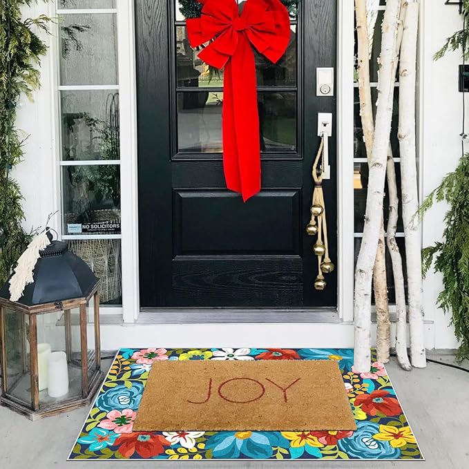 Front Door Mat Outside Entrance - 2x3 Spring Non-Slip Washable Doormat Indoor Outdoor Entrance Colorful Botanical Floral Rug Small Throw Rugs for Entryway Bedroom Kitchen Front Porch Decor