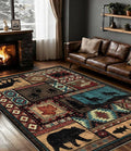 YIHOUSE Rustic Cabin Area Rug 5x7,Machine Washable Lodge Bear Rug,Non-Slip Low Pile Print Pattern Southwestern Rug for Living Room Bedroom