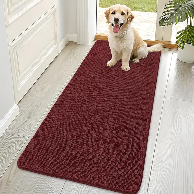 OLANLY Dog Door Mat for Muddy Paws 70x35, Absorbs Moisture and Dirt, Absorbent Non-Slip Washable Doormat, Quick Dry Chenille Mud Mat, Entry Indoor Entryway Carpet for Inside Floor, Caramel Russet