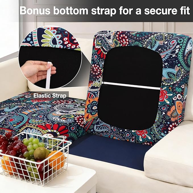 hyha 4Pcs Patio Cushion Covers, Stretch Outdoor Couch Cushion Covers Replacement, Washable Outdoor Chair/Sofa Slipcovers for Patio Furniture Cushions Protector with Elastic Bottom(Paisley,Cover Only)