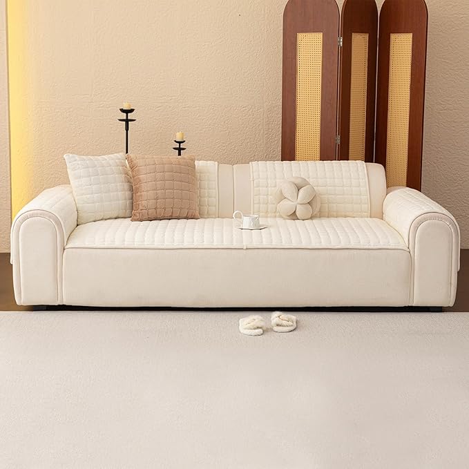 Velvet Couch Covers for Dogs, Dog Sectional Couch Covers, Pet Couchs Cover for 2-3 Seater, Couchs Protector for Dogs, Sectional Sofa Cover for Pet Washable(1PC,Beige White,27.6"×70.9")