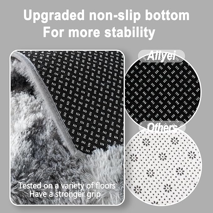 Soft Runner Rugs for Bedroom Hallways, 2x4 Abstract Grey Fluffy Shag Throw Area Rug Non Slip for Bedside Dorm, Long Shaggy Furry Carpet for Nursery Living Room