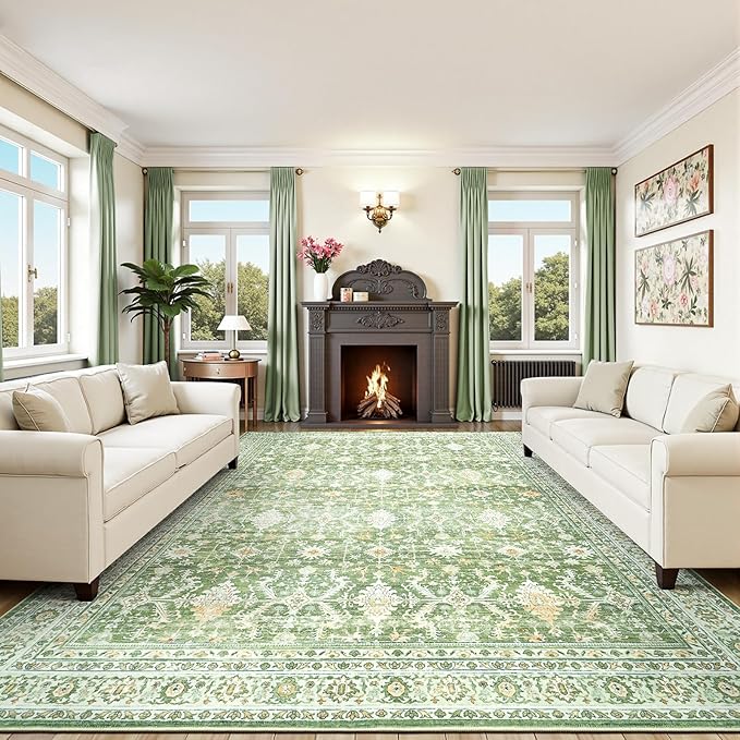 Lofus 10x14 Area Rug for Living Room,Light Green Washable Area Rugs with Non-Slip Backing,Soft Boho Carpets for Bedroom Dining Room Home Office Indoor Nursery