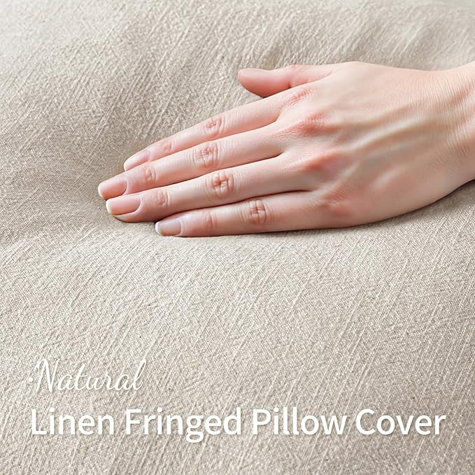 MIULEE Decorative Throw Pillow Covers Neutral Linen Fringe Throw Pillows Set of 2 Natural Beige Boho Farmhouse Cushion Covers with Tassels for Couch Sofa Bed Spring Home Decor 20x20 Inch