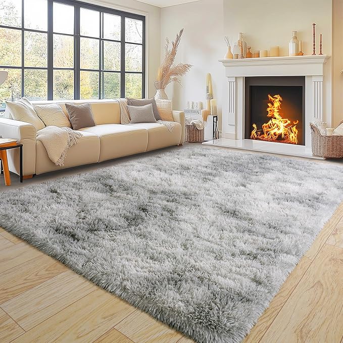 Pionblank Super Fluffy Area Rug for Living Room 5x7 Feet, Modern Indoor Shaggy Carpet, Soft Plush Non Slip Rugs for Bedroom Kids Room Cloakroom Home Decor, Tie Dye Grey
