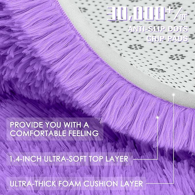 OLANLY 2x6 Machine Washable Runner Rugs for Hallway, Soft Fluffy Shaggy Bedside Rugs for Bedroom, Living Room, Indoor Floor Carpet for Kids Girls and Boys, Nursery Rooms, Home Decor Aesthetic, Purple