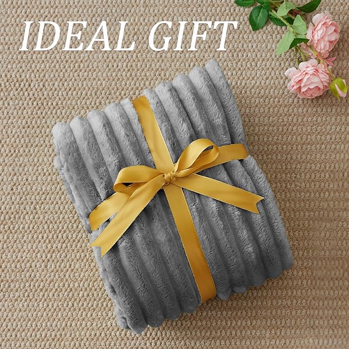 BEDELITE Twin Blanket for Couch & Bed, 300GSM Soft & Warm Fleece Blanket, Decorative and Giftable Striped Grey Blankets for Women, Men, 60"x80"