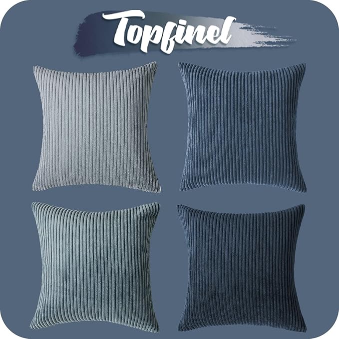 Topfinel Decorative Throw Pillow Covers Cushion Cases, Set of 4 Soft Velvet Modern Double-Sided Designs, Mix and Match for Home Decor, Pillow Inserts Not Included (24x24 inch, Blue)