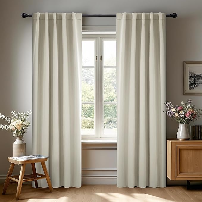 Deconovo Blackout Curtains, Thermal Insulated, W38 x L84 2 Panels, Back Tab, Machine Washable, Room-Darkening Drapes for Bedroom/Living Room Light Beige