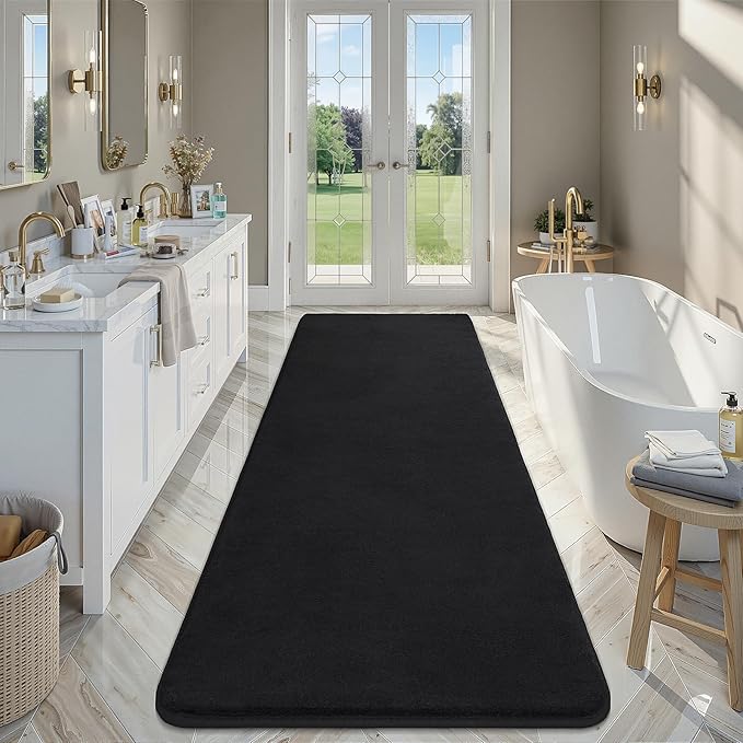 Amearea Modern Soft Hallway Runner Rug, 3x10 Feet Washable Long Runner Rugs for Hallway, Black Fluffy Bedroom Bedside Rugs, Non Slip Memory Foam Rug Carpet for Entrance Kitchen Living Room Home Decor