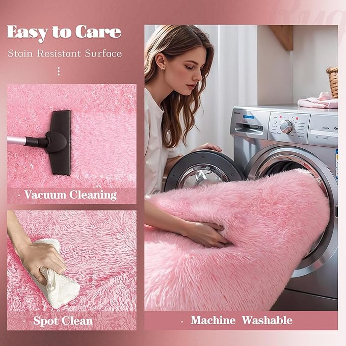 5x7 Area Rug for Living Room: Fluffy Shag Soft Washable Rugs Fuzzy Plush Indoor Carpet for Bedroom Nursery Playroom Dorm Kids Girls Boys Room (Pink, 5'x7')
