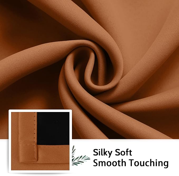 SimpleHome 100% Blackout Curtains for Bedroom,Thermal Insulated Orange Grommet Window Drapes Room Darkening Curtains for Living Room with Black Back,52 x 63 Inch,2 Panels