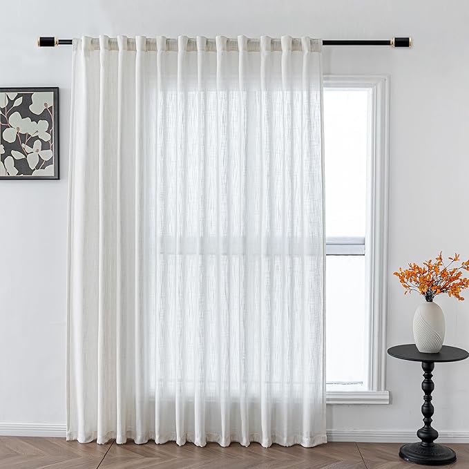 Curtain Panel, 90 Inch Beige Light-Filtering Cotton Blend