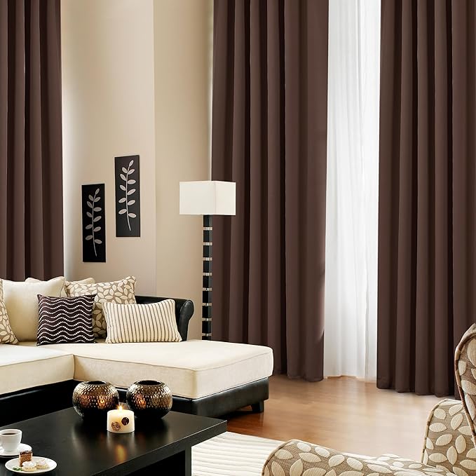 Deconovo Blackout Curtains, Thermal Insulated, W52 x L63 2 Panels, Back Tab, Machine Washable, Room-Darkening Drapes for Bedroom/Living Room Chocolate
