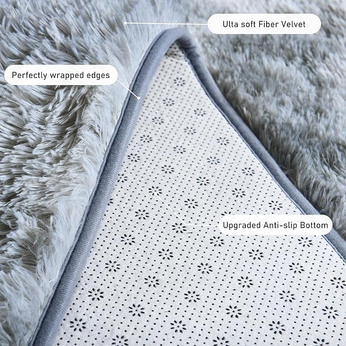 Runner Rugs for Bedroom 2x6 Rug Runners for Hallways Non Slip Soft Shag Bedside Rug, Fluffy Area Rug Throw Rugs for Living Room, Floor Carpet Runner for Nursery Kids Dorm, Light Grey