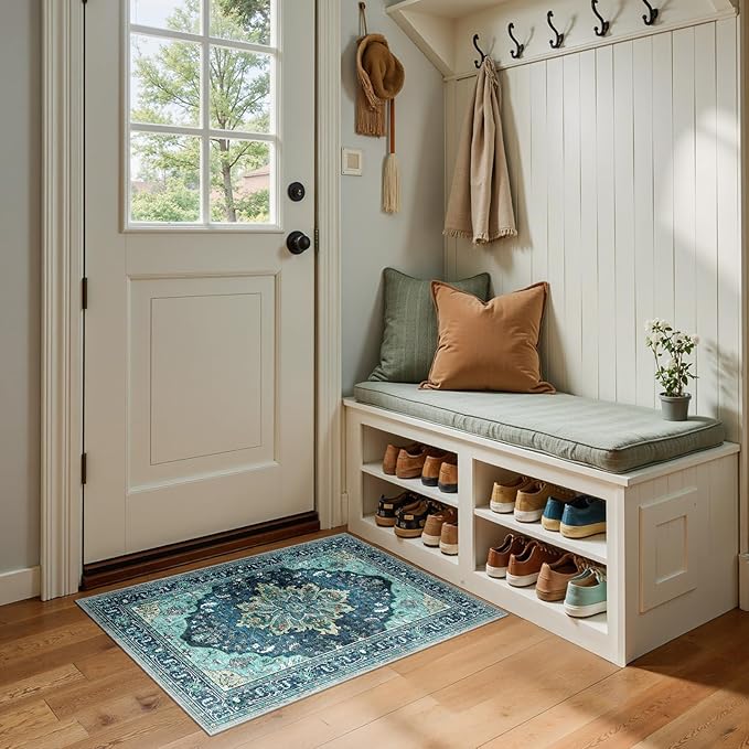 Area Rugs 2'x3' Kitchen Rugs Entry Rug Small Rugs for Entryway Kitchen Bathroom Door Mat Indoor Entrance,Washable Non Slip, Teal Green Lake Blue Turquoise