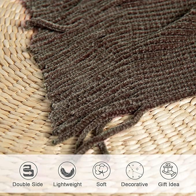lifein Throw Blanket for Couch, Soft Boho Decor Bed Throw,Cozy Brown Knitted Chenille Small Farmhouse Lightweight Throw (Brown,50 * 60")