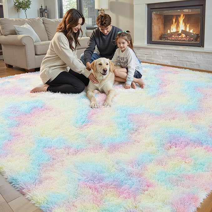 8x10 Area Rugs for Bedroom Living Room Fluffy, Large Area Rug Shag Shaggy Carpet Soft Plush Furry Bedside Rug, Machine Washable Area Rugs for Kids Girls Boys Home Decor(8 x 10, Rainbow)
