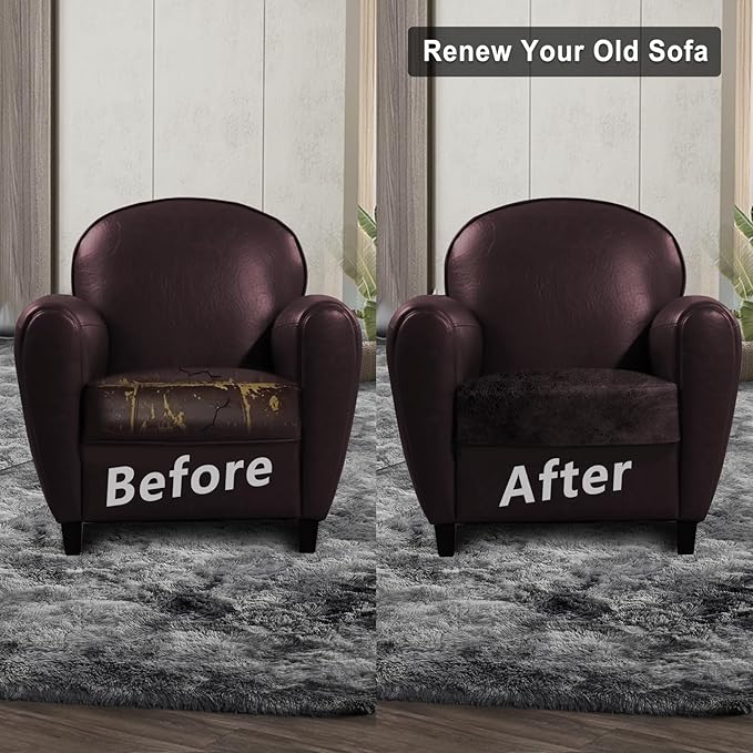 Leather Look Couch Cushion Covers Sofa Seat Slipcovers Sets Couches Furniture Protector for Sectional Armchair Loveseat Pets Kids Stretch Spandex Fabric (1 Cushion Armchair, Chocolate)