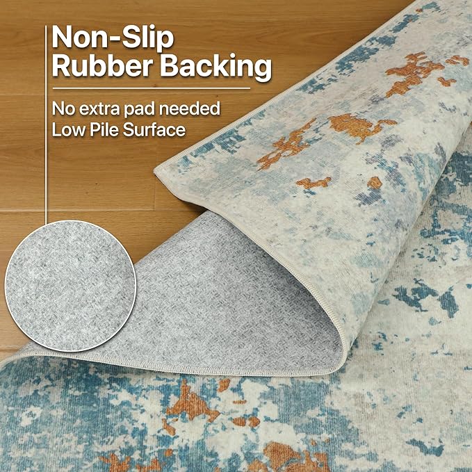 BEIMO Area Rugs 5x7 for Living Room Bedroom, Modern Abstract Machine Washable Rug, Large Soft Low Pile Floor Carpet with Non Slip Backing for Dining Room, Teal and Terracotta