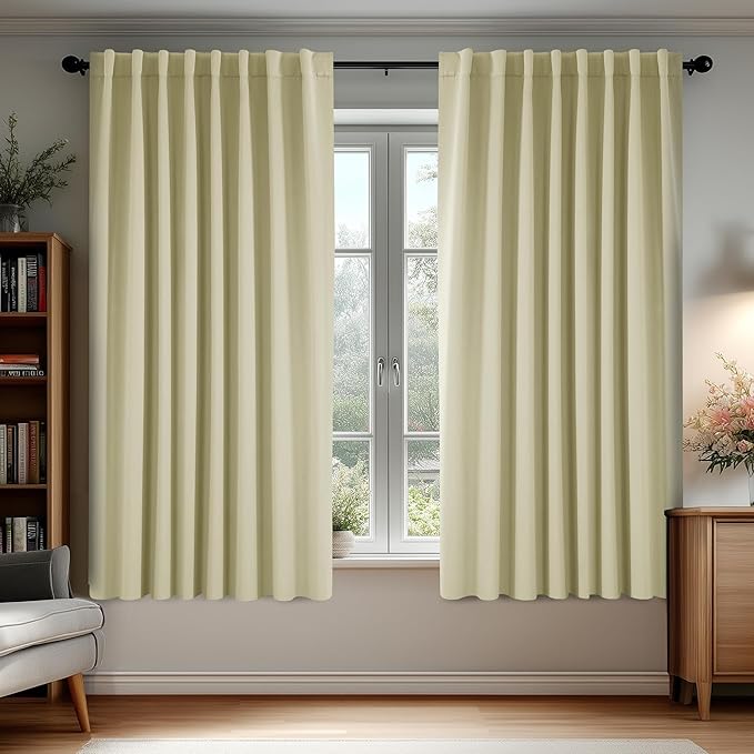 Deconovo Blackout Curtains, Thermal Insulated, W70 x L63 2 Panels, Back Tab, Machine Washable, Room-Darkening Drapes for Bedroom/Living Room Beige