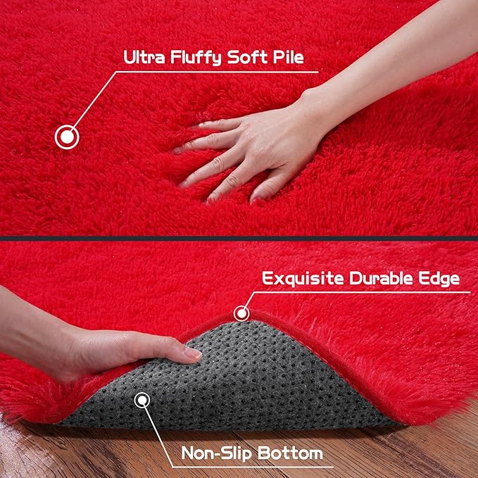 Pionblank Large Rug for Living Room 6x9 Feet, Modern Soft Shag Area Rug, Plush Fuzzy Carpet for Bedroom Girls Boys Room Home Nursery Teens Dorm Decor, Red