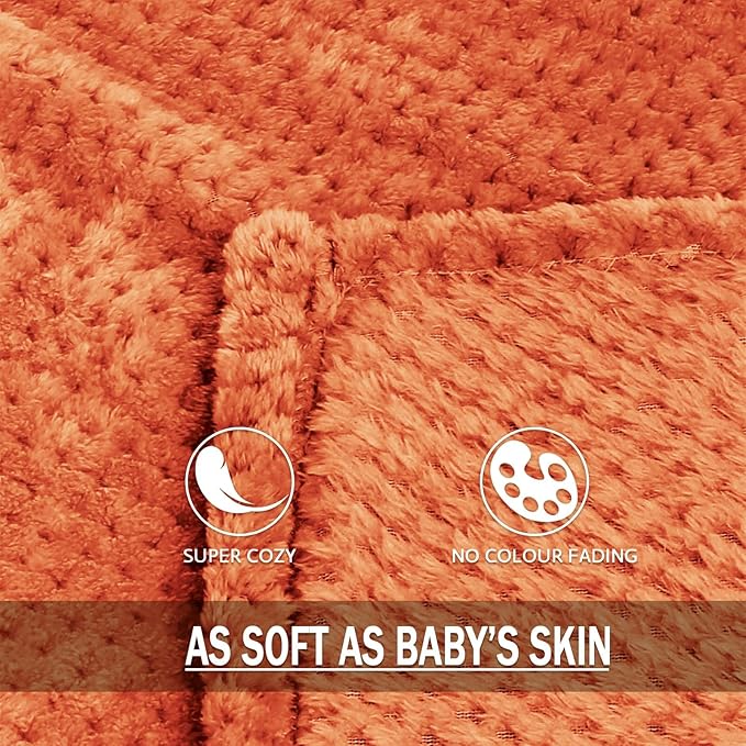 Exclusivo Mezcla Fleece Bed Blanket Queen Size, Super Soft and Warm Blankets for Couch, Sofa and Bed Waffle Textured, Cozy, Fuzzy and Lightweight (Burnt Orange, 90x90 Inches)