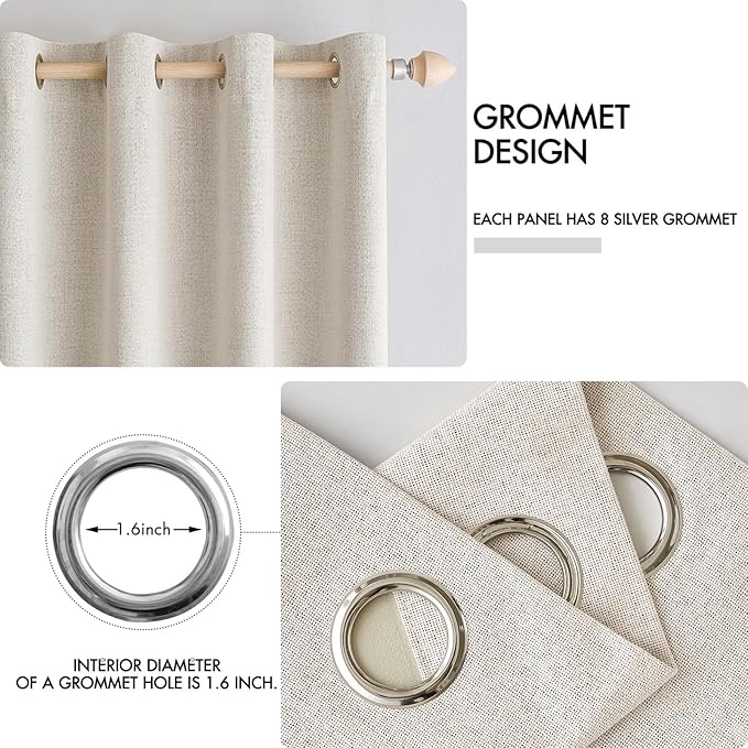 MIULEE Linen Curtains for Bedroom 100% Blackout Thermal Insulated Birch Grommet Room Darkening Curtains & Drapes for Living Room Nursery 52 x 45 Inch (2 Panels)