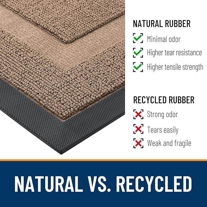 OLANLY Front Door Mat Indoor Outdoor Entrance, Waterproof All-Season, All-Weather Doormat, Sturdy Natural Rubber, Low Profile, Easy Clean Patio Porch Entryway Mat, 71x23, Mocha