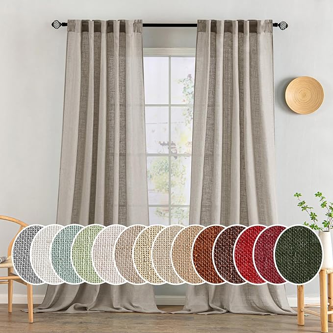 MIULEE Burlywood Birch Linen Curtains 90 Inch Long 2 Panels for Bedroom Living Room, Soft Linen Textured Window Drapes Semi Sheer Light Filtering Back Tab Rod Pocket Farmhouse Modern Burlap Look Decor