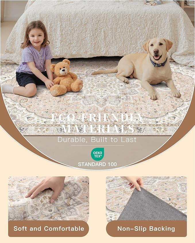 Madane Washable Runner Rug - 2x6 Rug Runners for Hallways 6 Feet Non Slip Vintage Kitchen Runner Rug Ultra-Thin Bathroom Runner Rugs Carpet Laundry Room Bedroom (2x6ft, Pink/Gray)