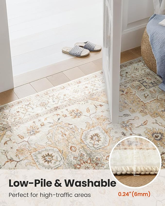 AMADA HOMEFURNISHING 2x3 Washable Area Rug, Low-Profile Entryway Rug with Non-Slip Backing & Durable Edge Binding, Vintage Rug Pattern, Small Rugs for Entryway, Kitchen & Living Room