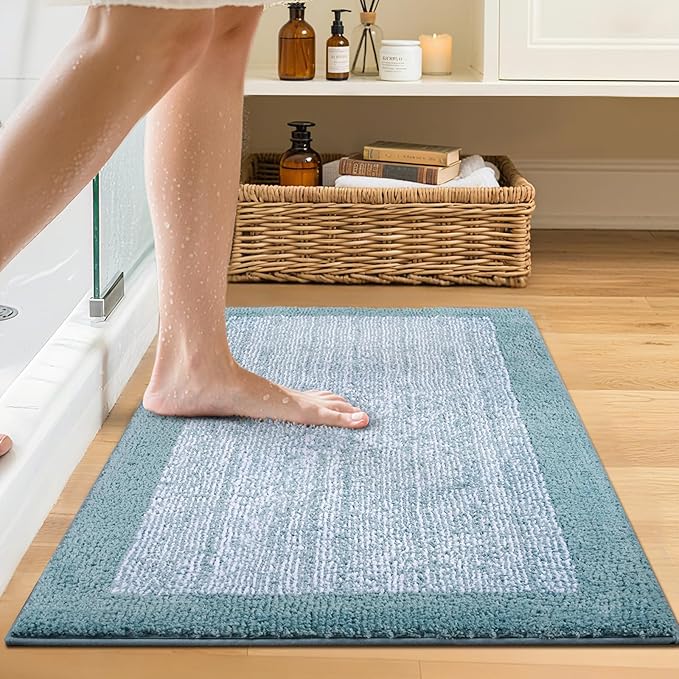Bathroom Rugs 24x17 Non Slip Washable, Dusty Blue Bath Mat for Bathroom Floor Tub, Soft Absorbent Quick Dry Mats for Shower, Bathtub,Home Decor