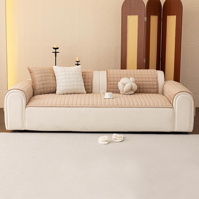 Velvet Couch Covers for Dogs, Dog Sectional Couch Covers, Pet Couchs Cover for 2-3 Seater, Couchs Protector for Dogs, Sectional Sofa Cover for Pet Washable(1PC,Khaki,27.6"×70.9")