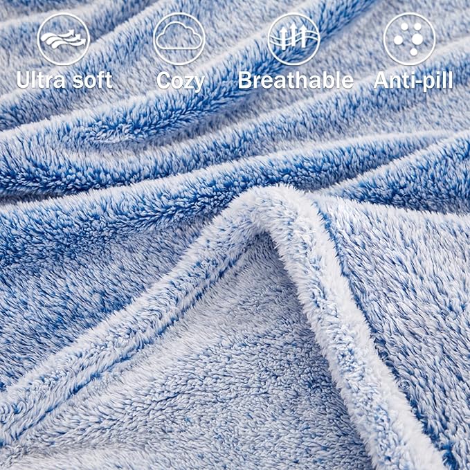 Exclusivo Mezcla Plush Fuzzy Fleece Throw Blanket Extra Large, Super Soft, Fluffy and Warm Blankets for Couch, Bed, All Season (Mixed Cobalt Blue, 50x70 inches)