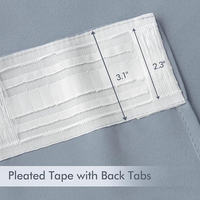 MIULEE Light Blue Back Tab Blackout Curtain 96 Inch Long 2 Panels Set for Bedroom, Rod Pocket/Pinch Pleat Thermal Insulated Living Room Darkening Pleated Light Blocking Floor to Ceiling Drape