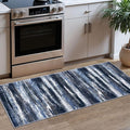 Lansny Modern Abstract Runner Rug 2x5, Navy Blue Washable Entryway Kitchen Runner Non-Slip Soft Hallway Rug Runner Thin Print Faux Wool Carpet for Bedroom Laundry Room Indoor