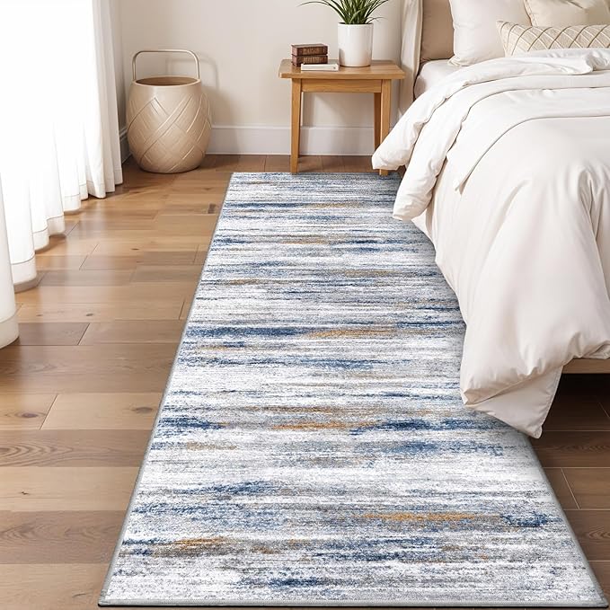 Washable Kitchen Runner Rug for Family: Easy-to-Clean Runners for Hallway Entryway Bedroom - Stain and Water Resistant Rugs with Non-Slip Backing - Soft Low-Pile Carpet 2x6 Navy Grey