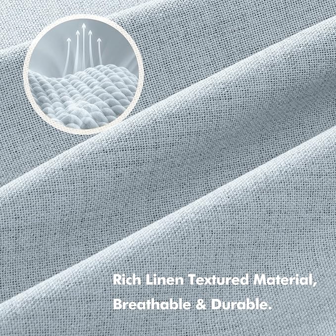 MIULEE 100% Blackout Linen Curtains for Bedroom, Chambray Blue Solid Luxury Decor Thermal Insulation Room Darkening Drapes for Living Room Nursery Back Tab Rod Pocket 42 x 96 Inches, 2 Panels